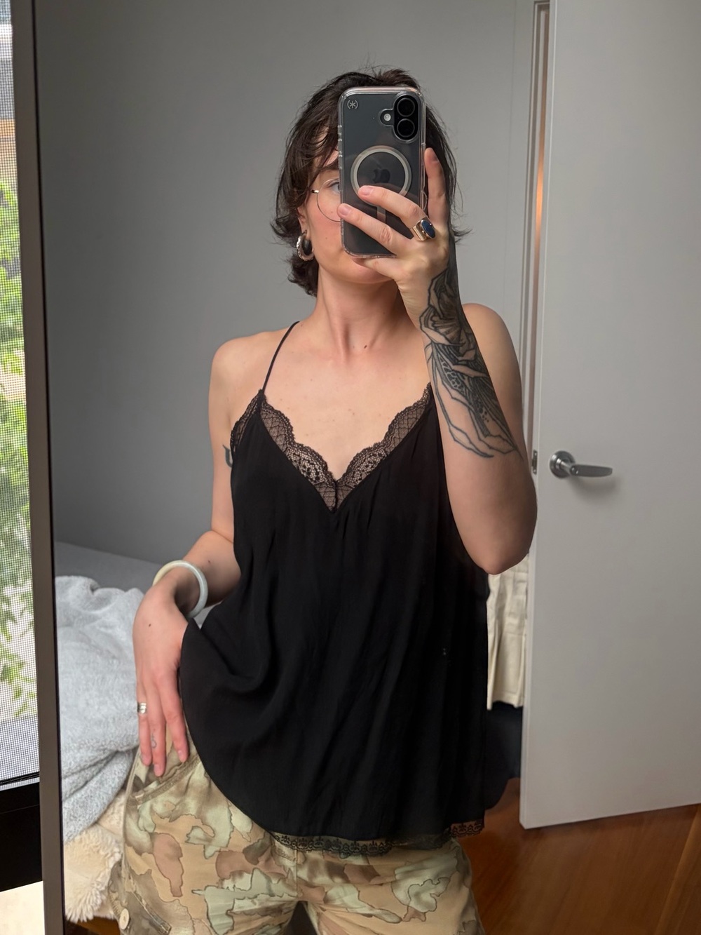 Treasure & Bond Black Lace-Trim Slip Tank Top